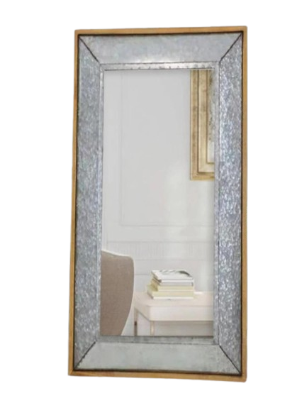 84" Gray Brown Metal and Wood Framed Leaning Accent Mirror
