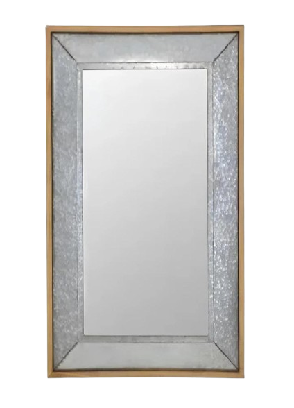 84" Gray Brown Metal and Wood Framed Leaning Accent Mirror