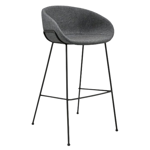 Metro Contemporary Bar Chair Set - Gray Fabric & Black Steel Frame (Set of 2