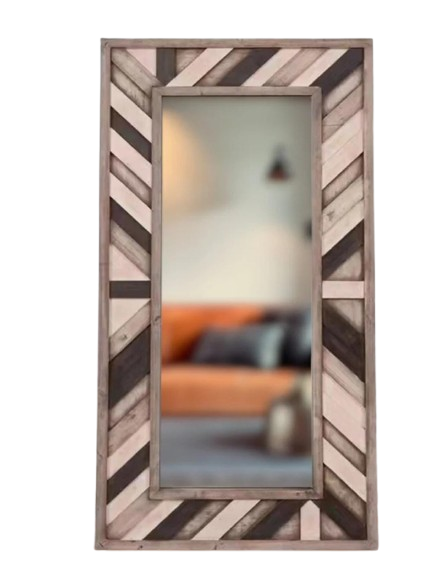 71" Ivory and Gray Wood Framed Leaning Accent Mirror
