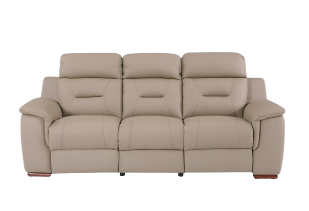 90-Inch Beige Faux Leather Manual Reclining Sofa - 3-Seater with 750lb Capacity & Brown Steel Legs