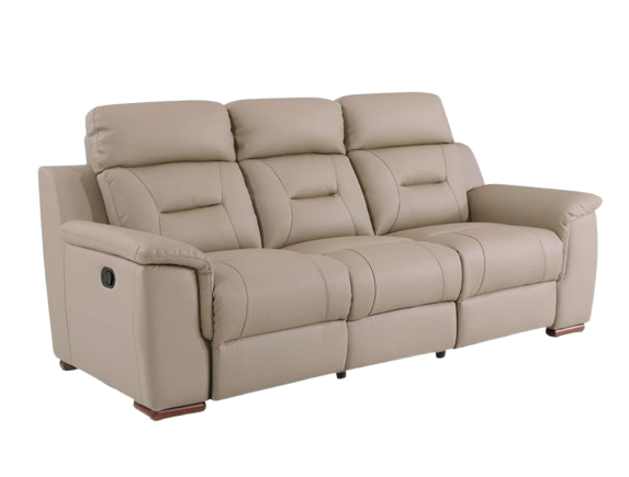 90-Inch Beige Faux Leather Manual Reclining Sofa - 3-Seater with 750lb Capacity & Brown Steel Legs