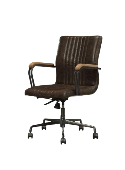 Chocolate and Black Adjustable Swivel Leather Rolling Executive Office Chair