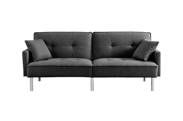85" Dark Gray Polyester Blend Convertible Futon Sleeper Sofa And Toss Pillows With Silver Legs