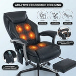 Black massage office chair showing six vibration points with working, reading and napping modes
