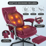 Black massage office chair showing six vibration points with working, reading and napping modes