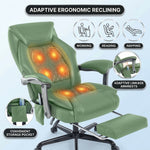 Black massage office chair showing six vibration points with working, reading and napping modes