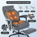 Black massage office chair showing six vibration points with working, reading and napping modes