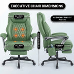 Executive massage office chair dimensions diagram showing 24.8-inch width and 300 lb capacity