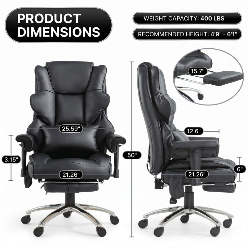 Dimension diagram of the executive office chair with measurements and 350 lb capacity