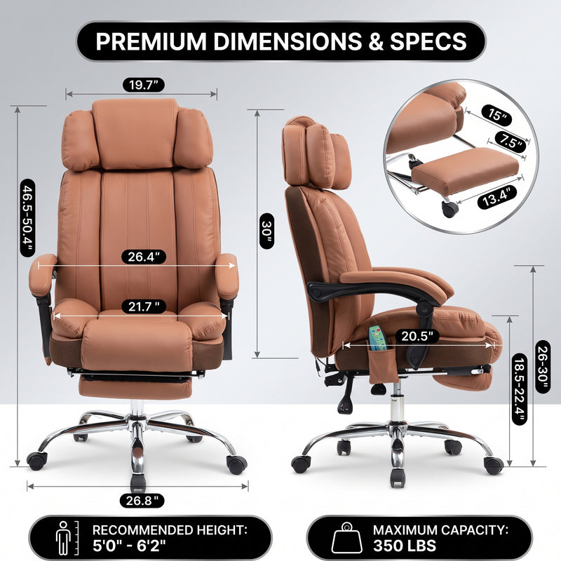 Dimension diagram of the executive office chair with measurements and 350 lb capacity
