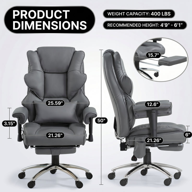 Dimension diagram of the executive office chair with measurements and 350 lb capacity