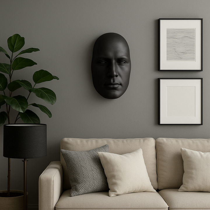 Exclusive Sumerian Masculine Face Matte Black Resin Wall Sculpture - Premium 28" Statement Art Collection