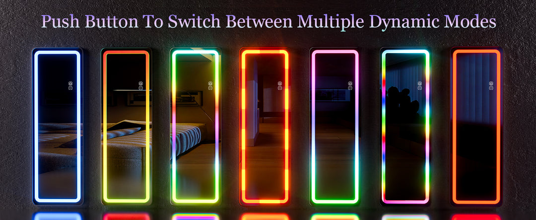 RGB Full Length Mirror, 60"x16" Full Body Mirror with LED Lights, Dimming & 7 Color Changing Lighting, Wall Mounted Hanging Mirr
