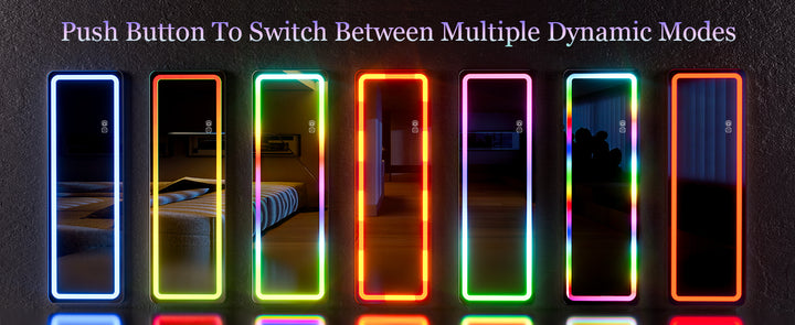 RGB Full Length Mirror, 60"x16" Full Body Mirror with LED Lights, Dimming & 7 Color Changing Lighting, Wall Mounted Hanging Mirr