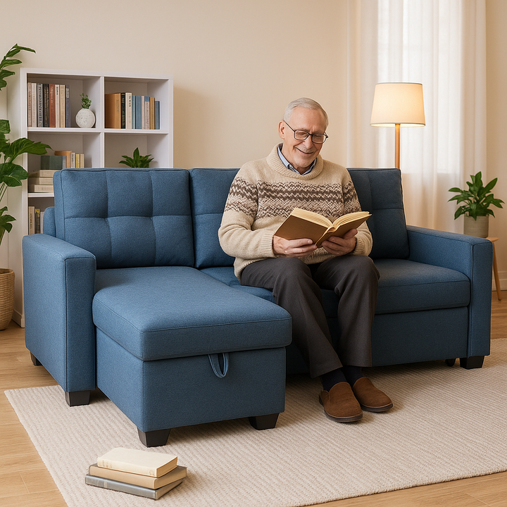 92" Blue Convertible Sleeper Sofa – Space-Saving Luxury for Modern Living