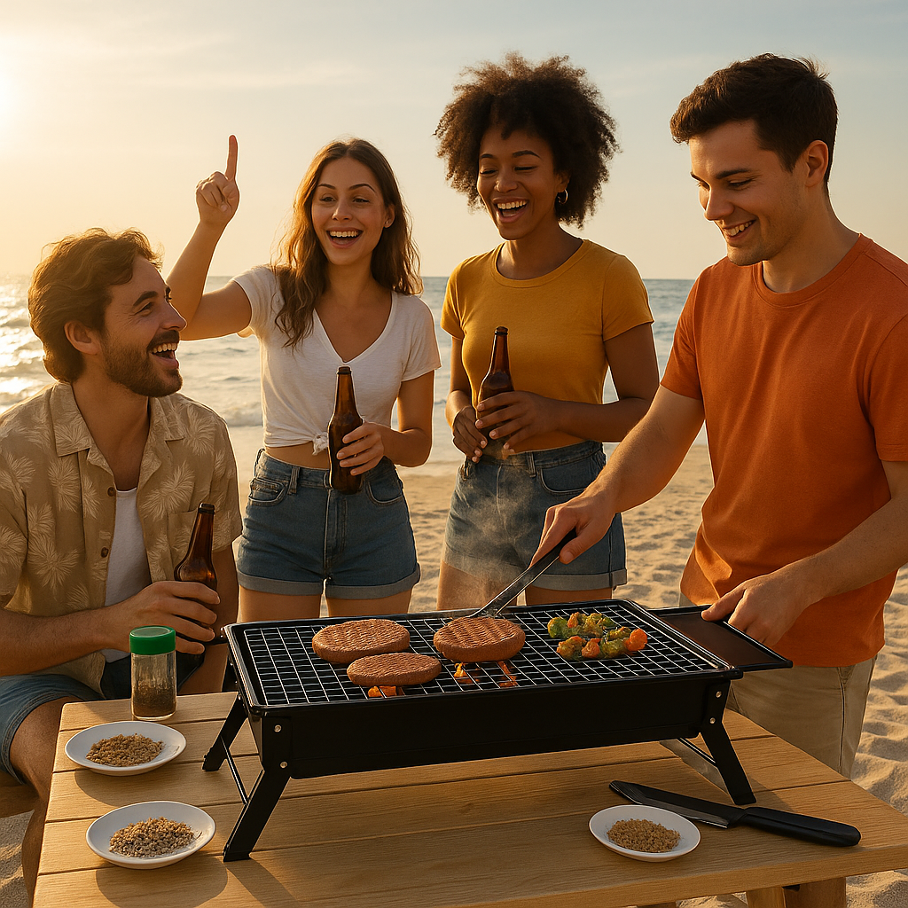 Premium Foldable Charcoal BBQ Grill with Integrated Side Shelf and Tool-Free Setup