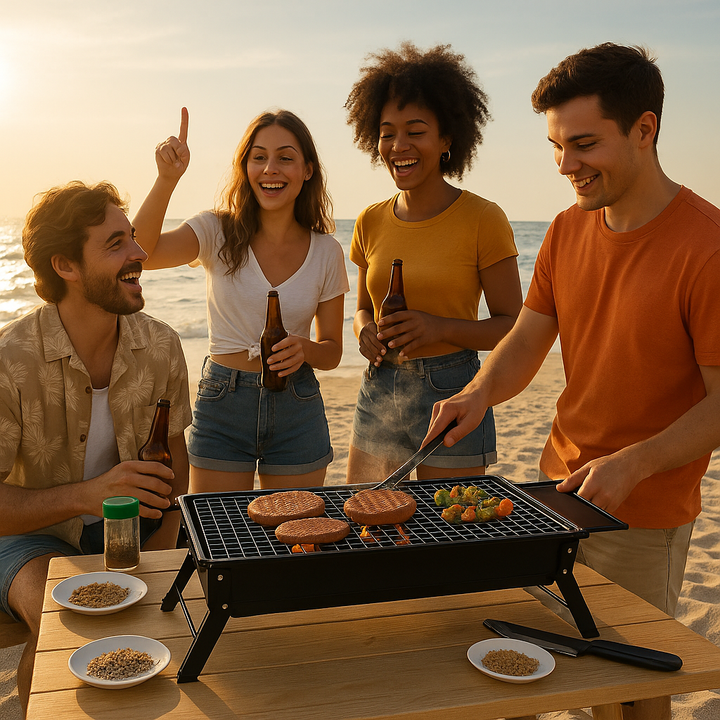 Premium Foldable Charcoal BBQ Grill with Integrated Side Shelf and Tool-Free Setup