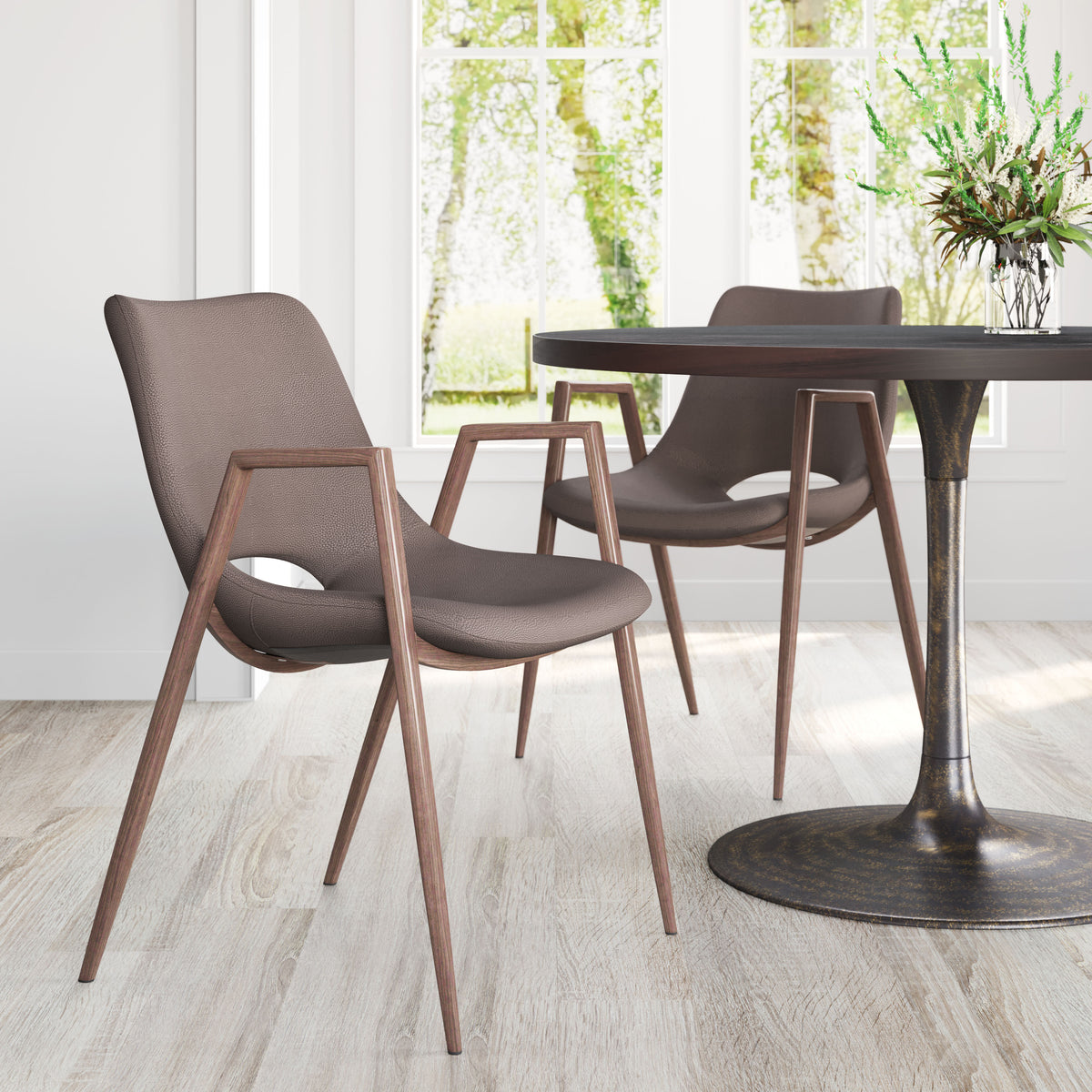 Desi Dining Chair & (Set of 2) Brown & Walnut