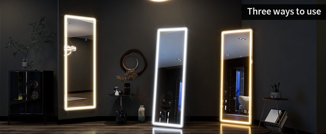 60"x16" Full Length Mirror with Lights,LED Mirror Full Length,Lighted Floor Mirror with Stand,Full Body Mirror with Dimming & 3