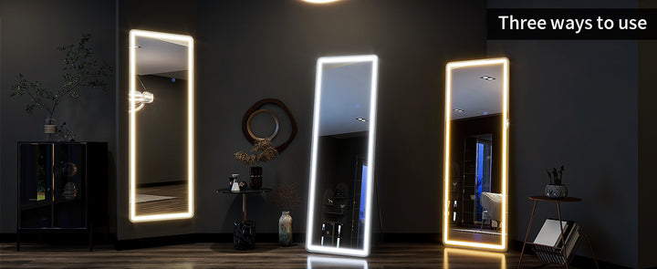 60"x16" Full Length Mirror with Lights,LED Mirror Full Length,Lighted Floor Mirror with Stand,Full Body Mirror with Dimming & 3