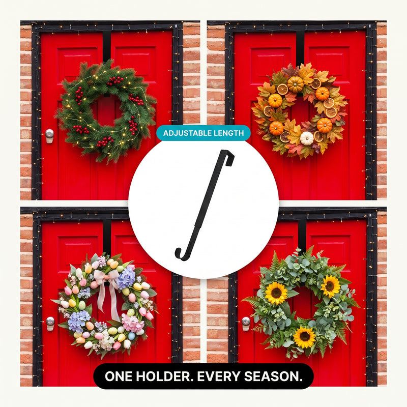 Artificial fall wreath with a measurement line showing a 22-inch diameter when fully extended