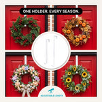 Artificial fall wreath with a measurement line showing a 22-inch diameter when fully extended