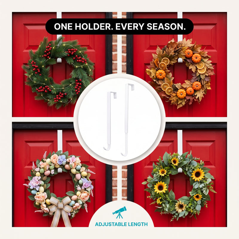 Artificial fall wreath with a measurement line showing a 22-inch diameter when fully extended