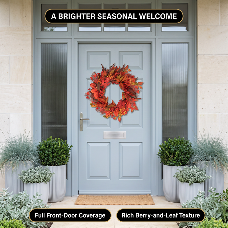 Fall wreath care tips showing recommended placement and outdoor display guidance
