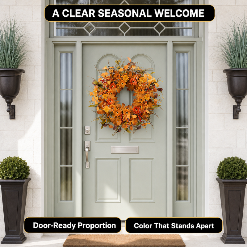 Fall wreath care tips showing recommended placement and outdoor display guidance