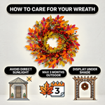 Fall wreath care tips showing recommended placement and outdoor display guidance