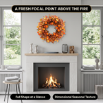 Close-up views of artificial fall wreath foliage, decorative accents and branch details