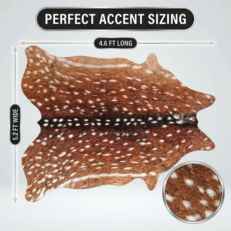 Faux cowhide rug flat-lay showing 8-foot by 10-foot dimensions