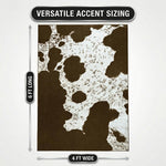Faux cowhide rug flat-lay showing 8-foot by 10-foot dimensions
