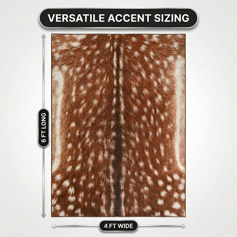 Faux cowhide rug flat-lay showing 8-foot by 10-foot dimensions
