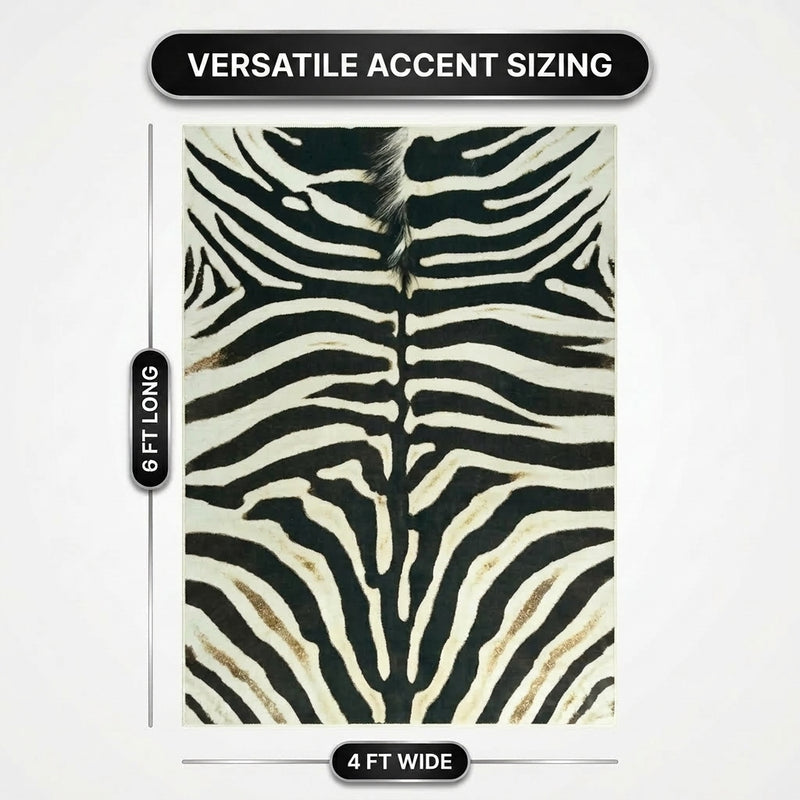 Faux cowhide rug flat-lay showing 8-foot by 10-foot dimensions