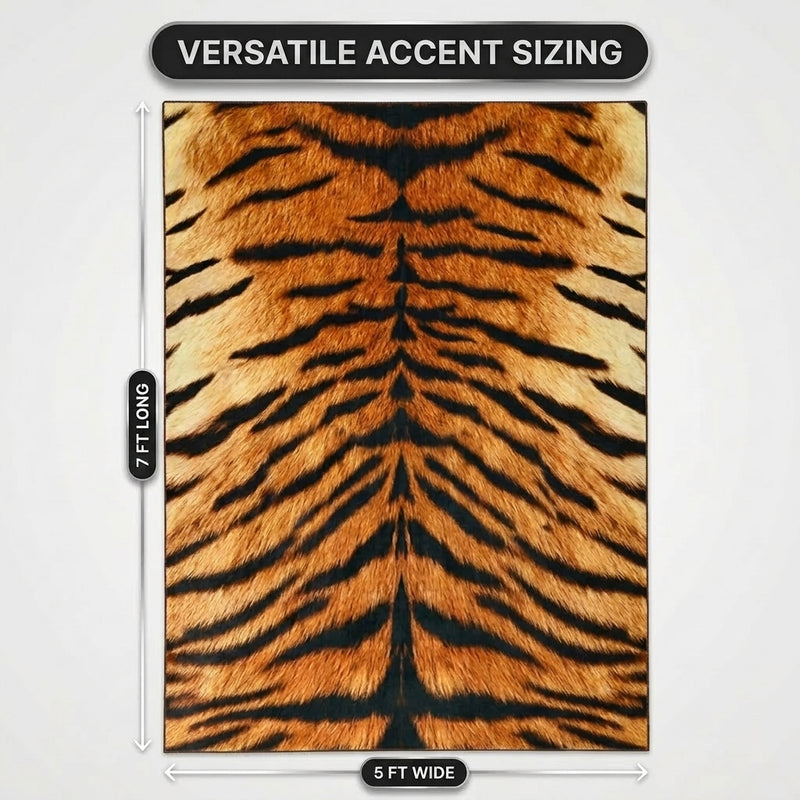 Faux cowhide rug flat-lay showing 8-foot by 10-foot dimensions