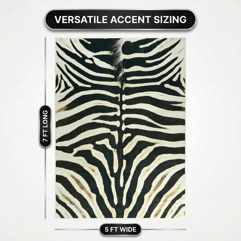 Faux cowhide rug flat-lay showing 8-foot by 10-foot dimensions