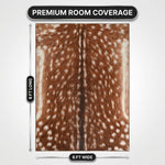 Faux cowhide rug flat-lay showing 8-foot by 10-foot dimensions
