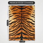 Faux cowhide rug flat-lay showing 8-foot by 10-foot dimensions
