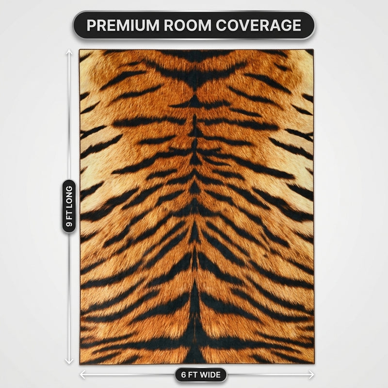 Faux cowhide rug flat-lay showing 8-foot by 10-foot dimensions