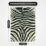Faux cowhide rug flat-lay showing 8-foot by 10-foot dimensions