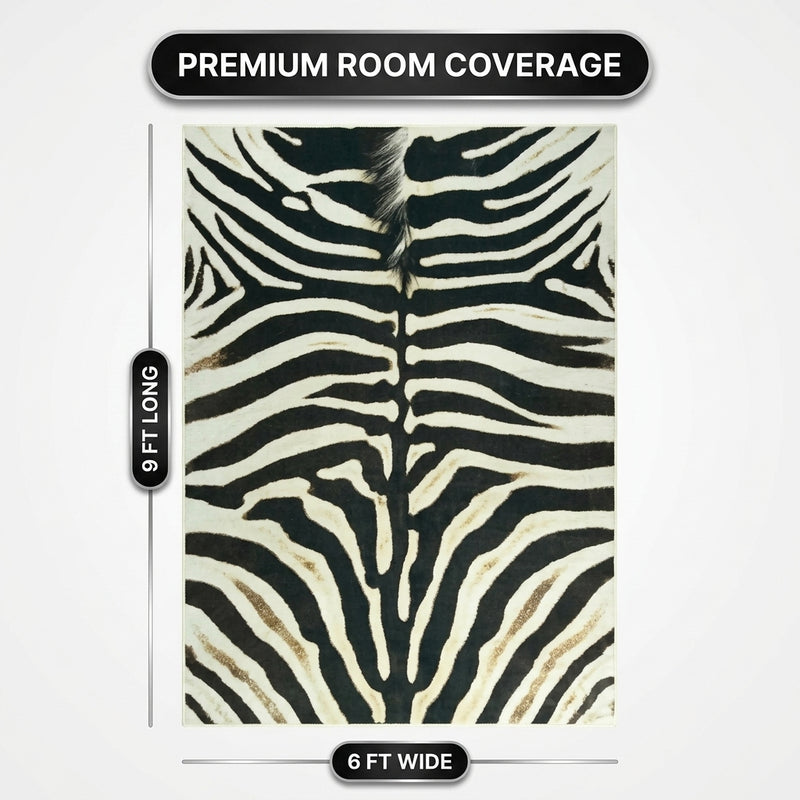 Faux cowhide rug flat-lay showing 8-foot by 10-foot dimensions