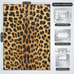 Faux cowhide rug flat-lay showing 8-foot by 10-foot dimensions