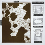 Faux cowhide rug flat-lay showing 8-foot by 10-foot dimensions