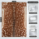Faux cowhide rug flat-lay showing 8-foot by 10-foot dimensions