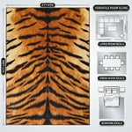 Faux cowhide rug flat-lay showing 8-foot by 10-foot dimensions