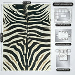 Faux cowhide rug flat-lay showing 8-foot by 10-foot dimensions