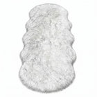 Close-up of grey faux fur area rug showing thick high-pile shaggy texture