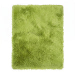 Close-up of grey faux fur area rug showing thick high-pile shaggy texture